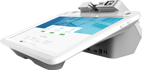PAX E800 all-in-one POS with large touchscreen and customer-facing module